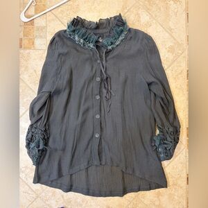 Noelle Dark Gray Ruffled Blouse
